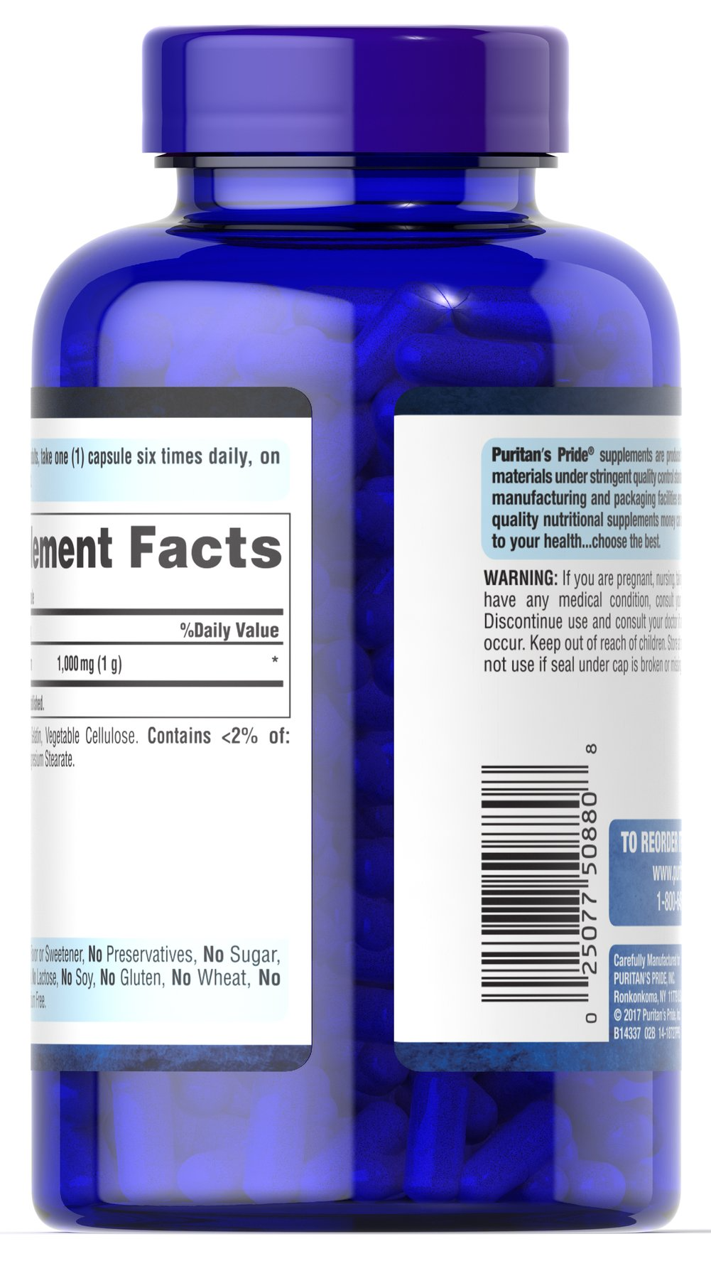 L-Arginina, salud sexual, fertilidad, fertilidad, corazón, diabetes. Puritan’s Pride. 1000 mg, 100 cápsulas