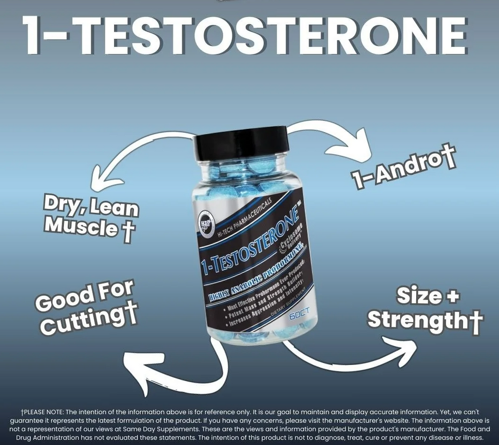 1-Testosterone, testosterona,  60 Tabletas, duración de 4 semanas