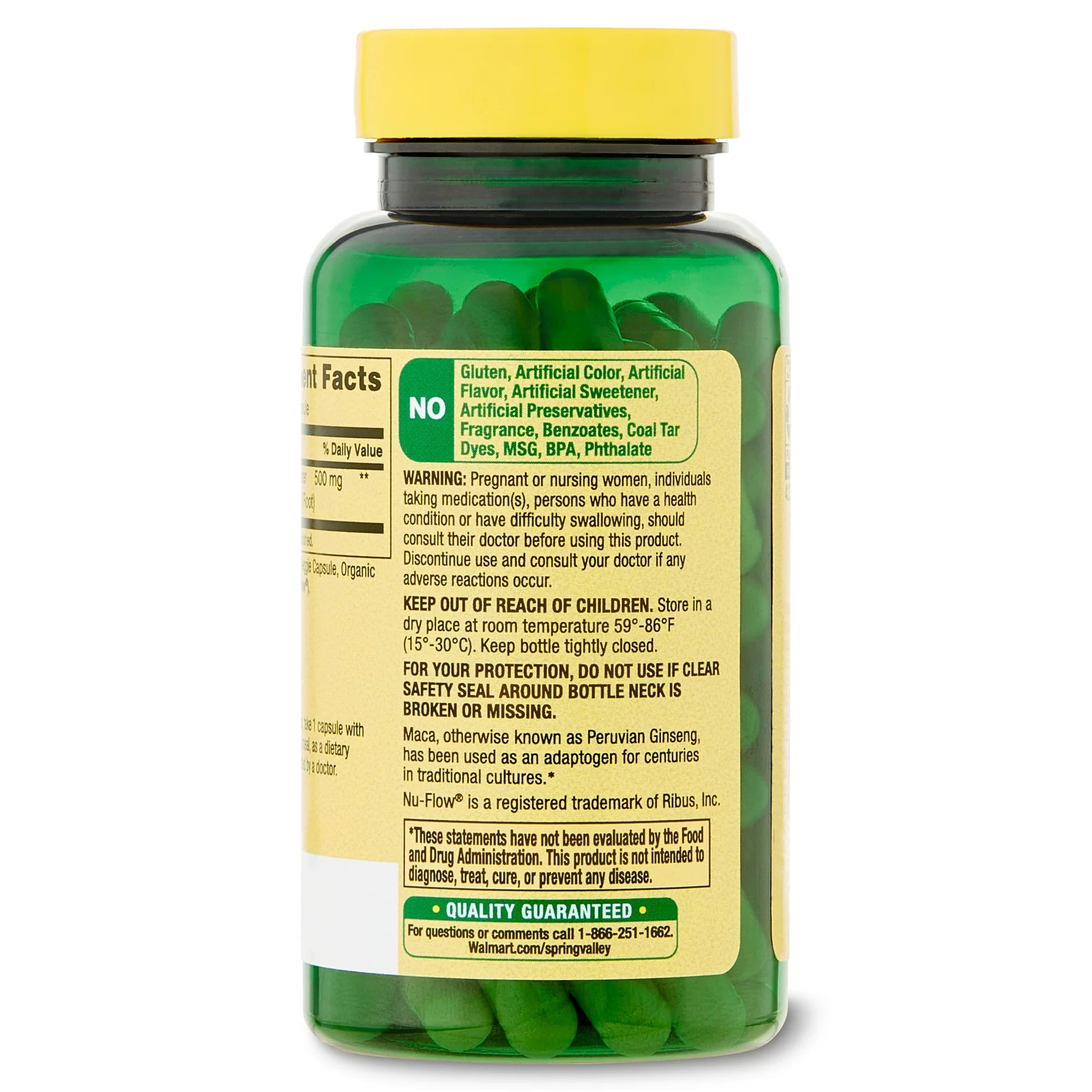 Maca, 500 mg, Spring Valley, fertilidad, sexualidad, para hombres y mujeres. 90 cápsulas