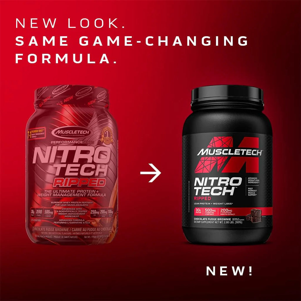 Proteína para perder peso y ganar definición muscular. NitroTech Ripped. Muscletech, Vainilla, Proteína + L-Carnitina. 4 Libras