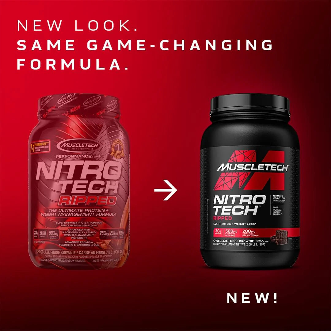Proteína para perder peso y ganar definición muscular. NitroTech Ripped. Muscletech, Vainilla, Proteína + L-Carnitina. 4 Libras