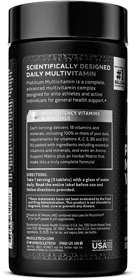 Multivitamínico Platinum: la dosis diaria de vitaminas y minerales ideal para individuos activos. Varios tamaños disponibles