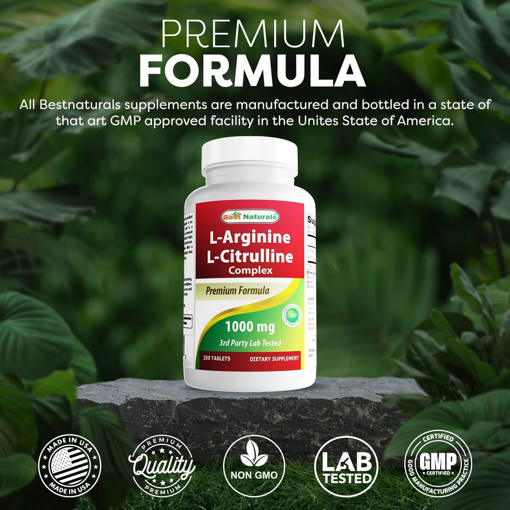 L-Arginina y L-Citrulina, Best Naturals, 1000 mg, 250 tabletas