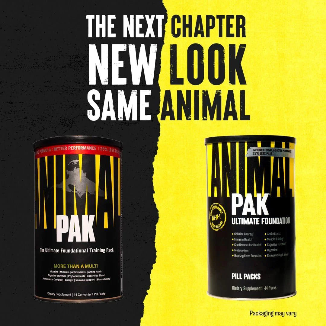 ANIMAL PAK, Envase de 44 paquetes, nueva presentación con menos pastillas por servicio. Todo en uno (Aminoácidos, Vitaminas, Enzimas y mucho mas)