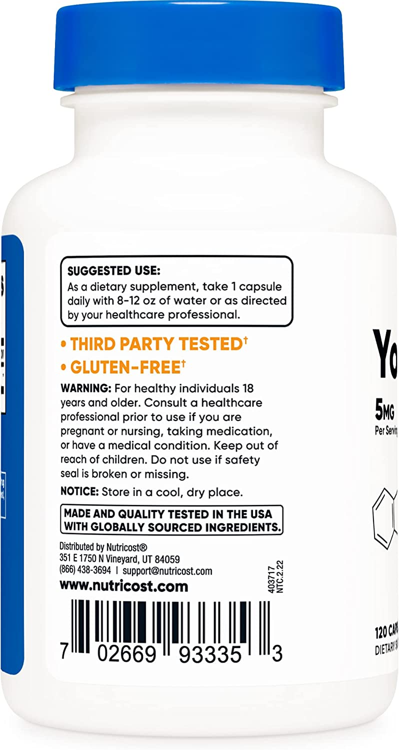 Yohimbine HCl 5mg, 120 cápsulas. Mejora salud sexual, afrodisiaco, disfunción erectil, uso en hombre y mujeres Nutricost