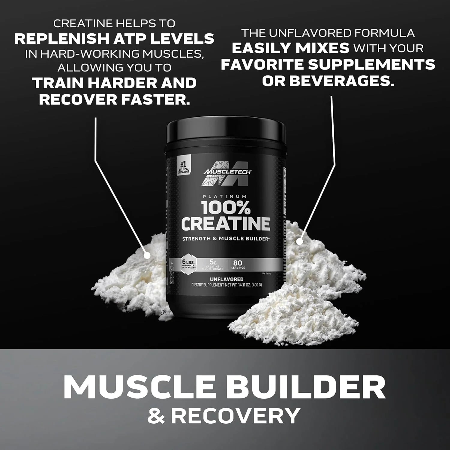 Creatina MuscleTech, aumenta músculos y fuerza, 14.11 oz, 80 servicios