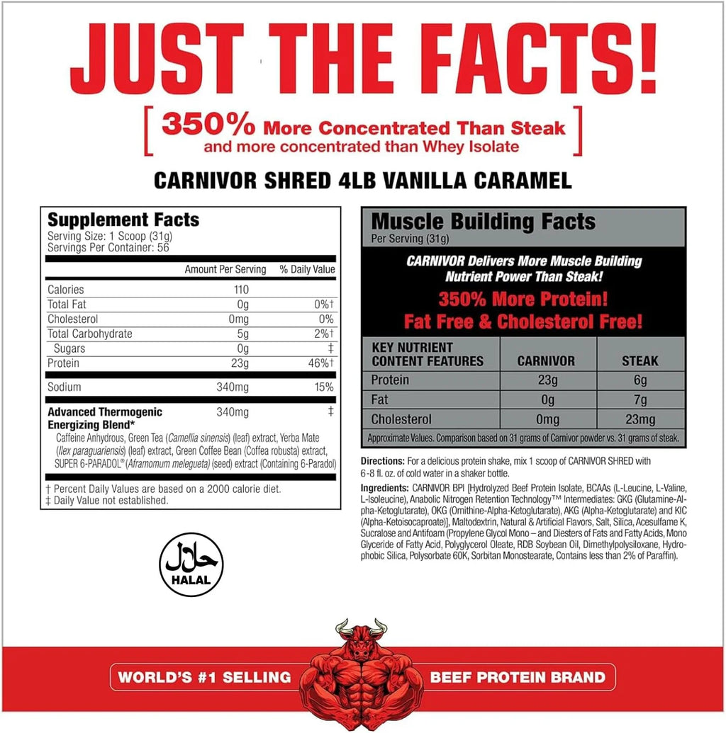 Proteina para quemar grasa, Carnivor Isolate Shred, de carne de res, aisalda, sin azúcar, sin grasa, sin lactosa, 56 servicios