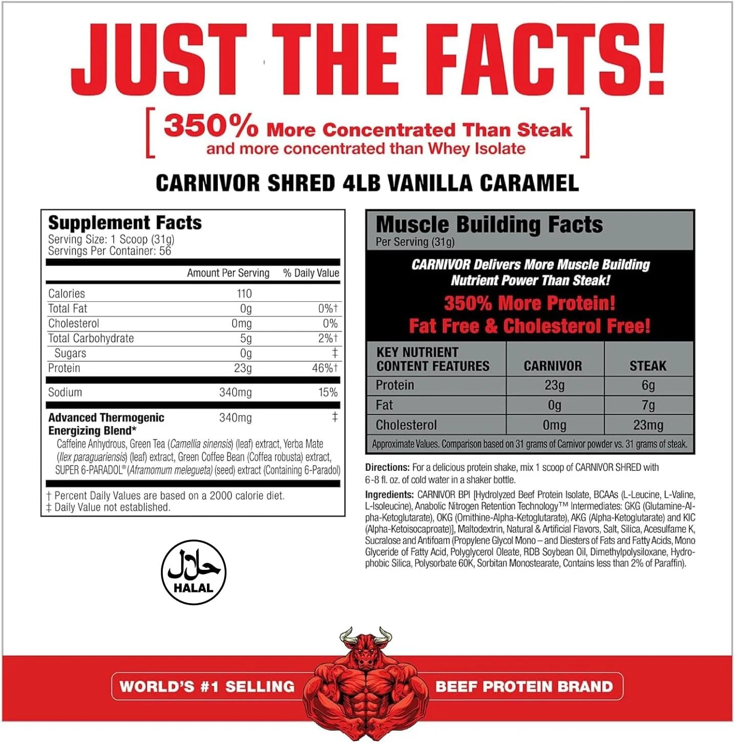 Proteina para quemar grasa, Carnivor Isolate Shred, de carne de res, aisalda, sin azúcar, sin grasa, sin lactosa, 56 servicios