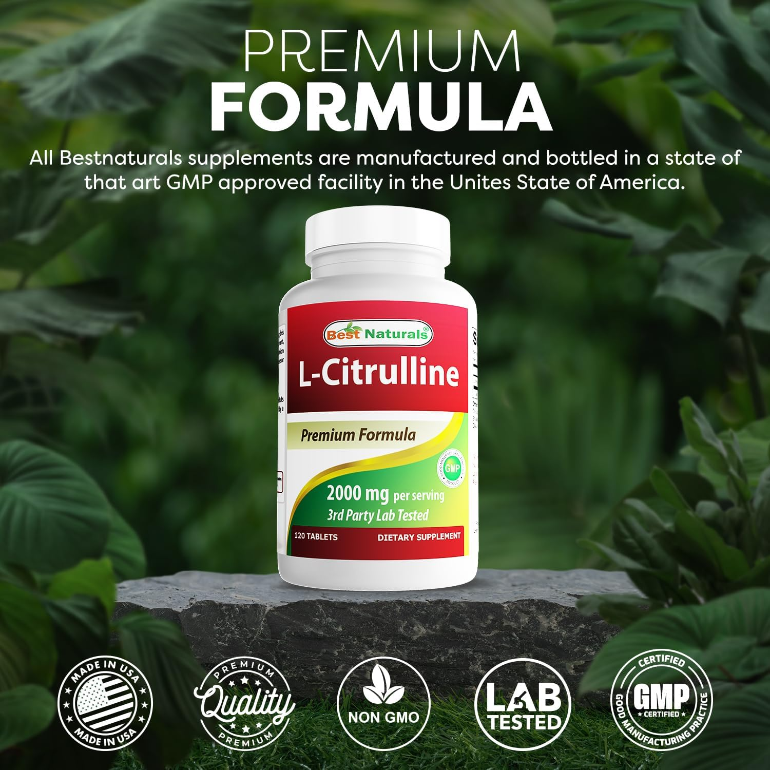L-Citrulina 2000 mg, Best Naturals, Sin gluten, 120 tabletas