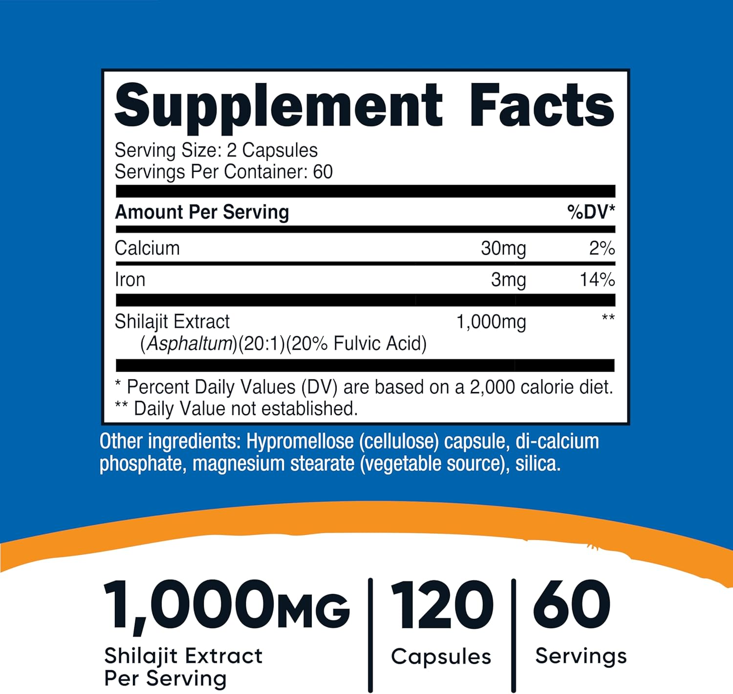 Shilajit 1000 mg por servicio, con ácido fúlvico de origen natural, 120 cápsulas Nutricost