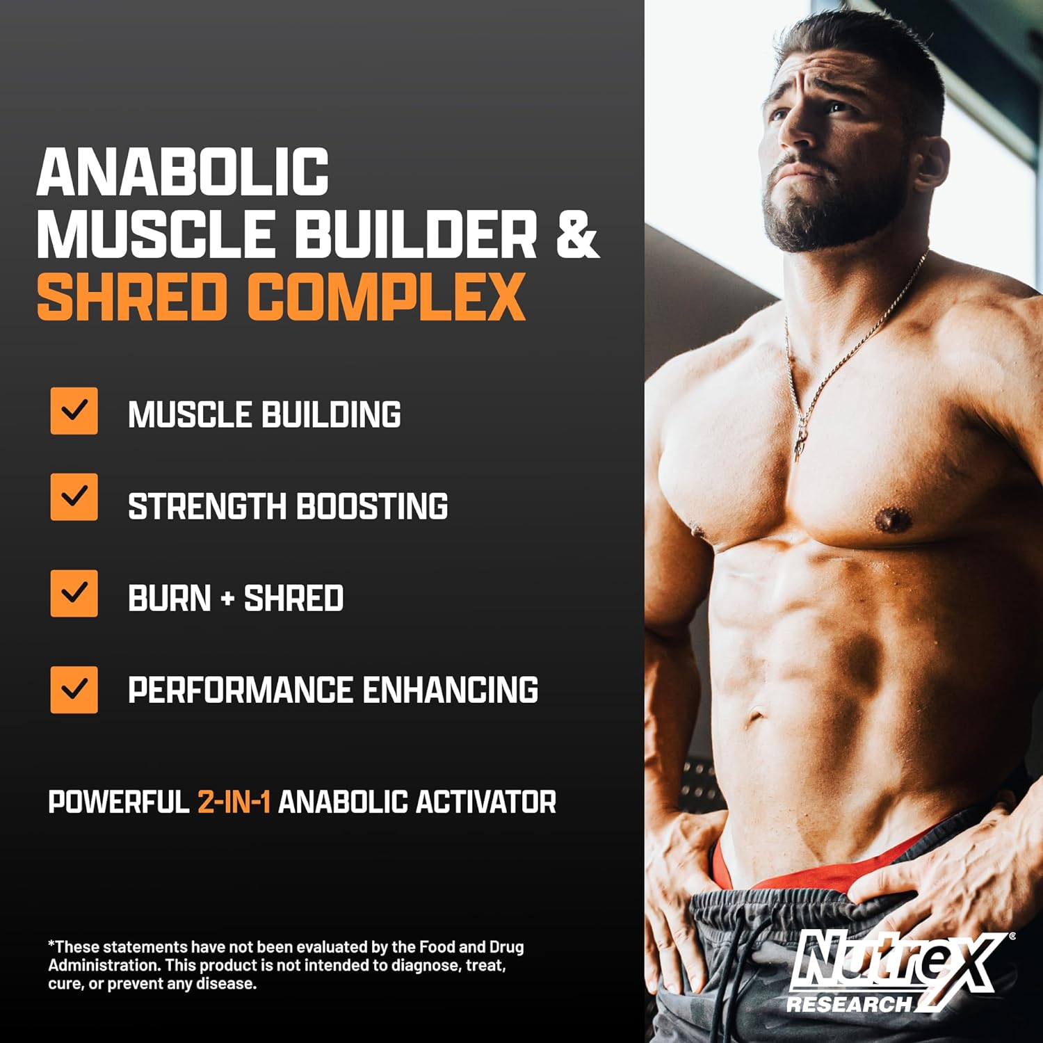 Anabol Ripped Anabolic, Nutrex, suplemento 2 en 1 para desarrollar y definir músculos, 60 cápsulas.
