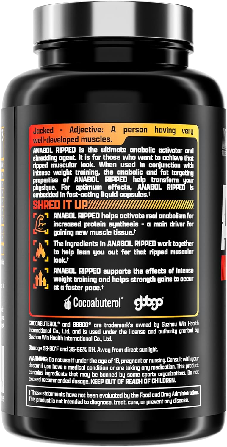 Anabol Ripped Anabolic, Nutrex, suplemento 2 en 1 para desarrollar y definir músculos, 60 cápsulas.