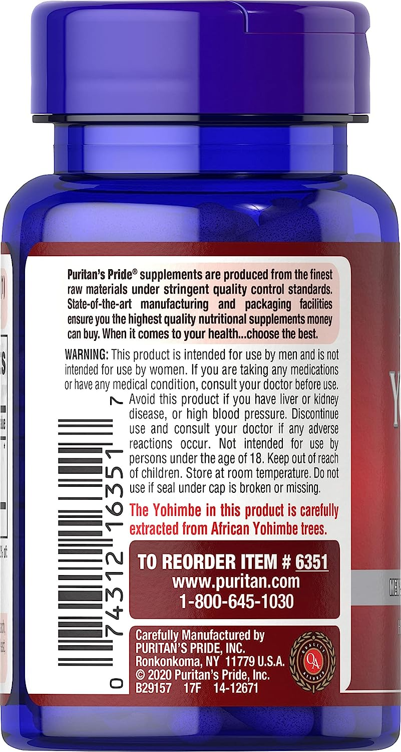 Yohimbe, Puritan’s Pride, aumenta el libido y la potencia sexual en hombres y mujeres, 50 cápsulas