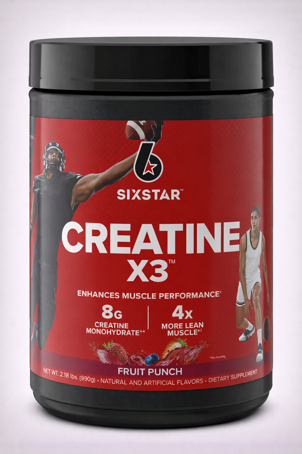 Creatina X3, en polvo, Fruit Punch, 2.18 libras, micronizada, HCL, con BCAA, gana músculos, fuerza y resistencia.