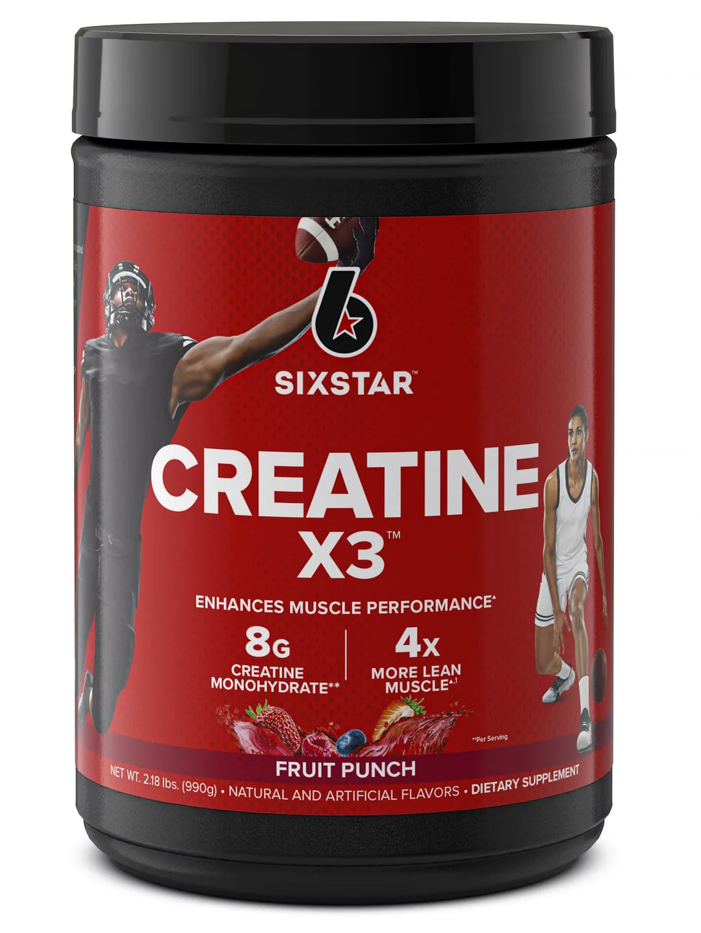 Creatina X3, en polvo, Fruit Punch, 2.18 libras, micronizada, HCL, con BCAA, gana músculos, fuerza y resistencia.