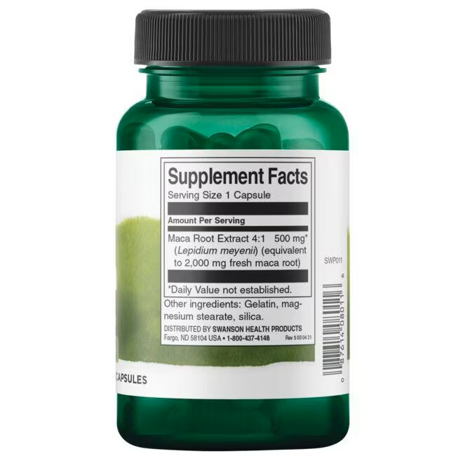 Maca, aumenta vitalidad sexual en hombres y mujeres. Swanson, 500 mg, 60 cápsulas