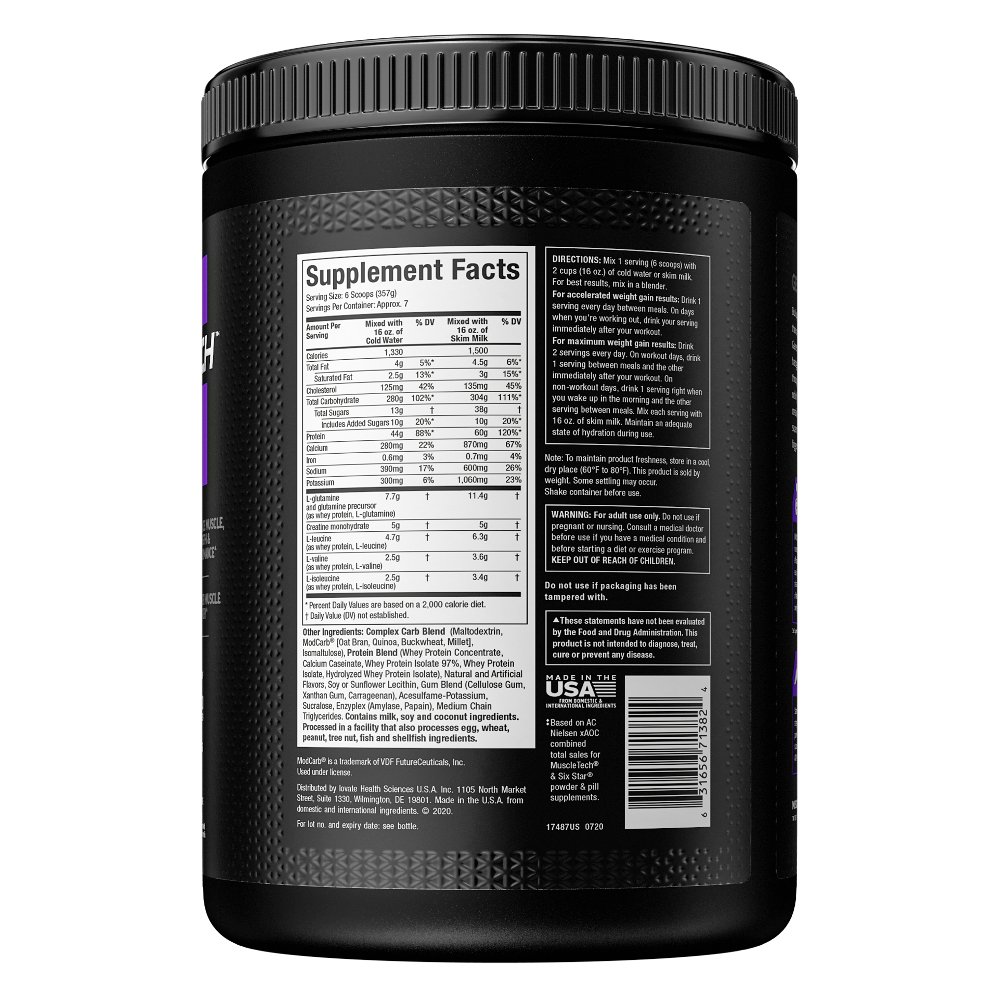 Proteína en polvo Muscletech Pro Series Mass Gainer , 60 g de proteína, Vainilla y Chocolate, 5 lb, 80 oz.