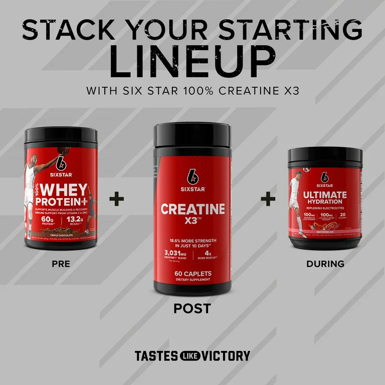 Creatina Six Star Post Workout X3, 60 Cápsulas | Recuperación muscular y constructor muscular para hombres y mujeres | Monohidratada, 20 porciones.