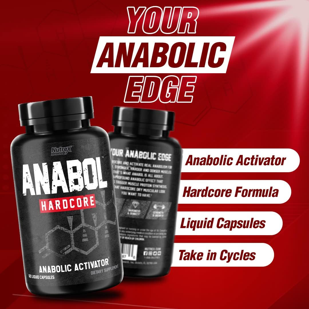ANABOL HARDCORE: Activador anabólico para ganar músculos, fuerza, y recuperación rápida. Nutrex. 60 cápsulas.