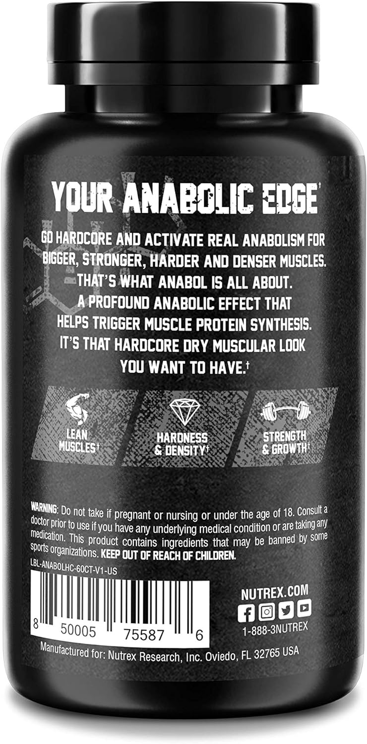 ANABOL HARDCORE: Activador anabólico para ganar músculos, fuerza, y recuperación rápida. Nutrex. 60 cápsulas.