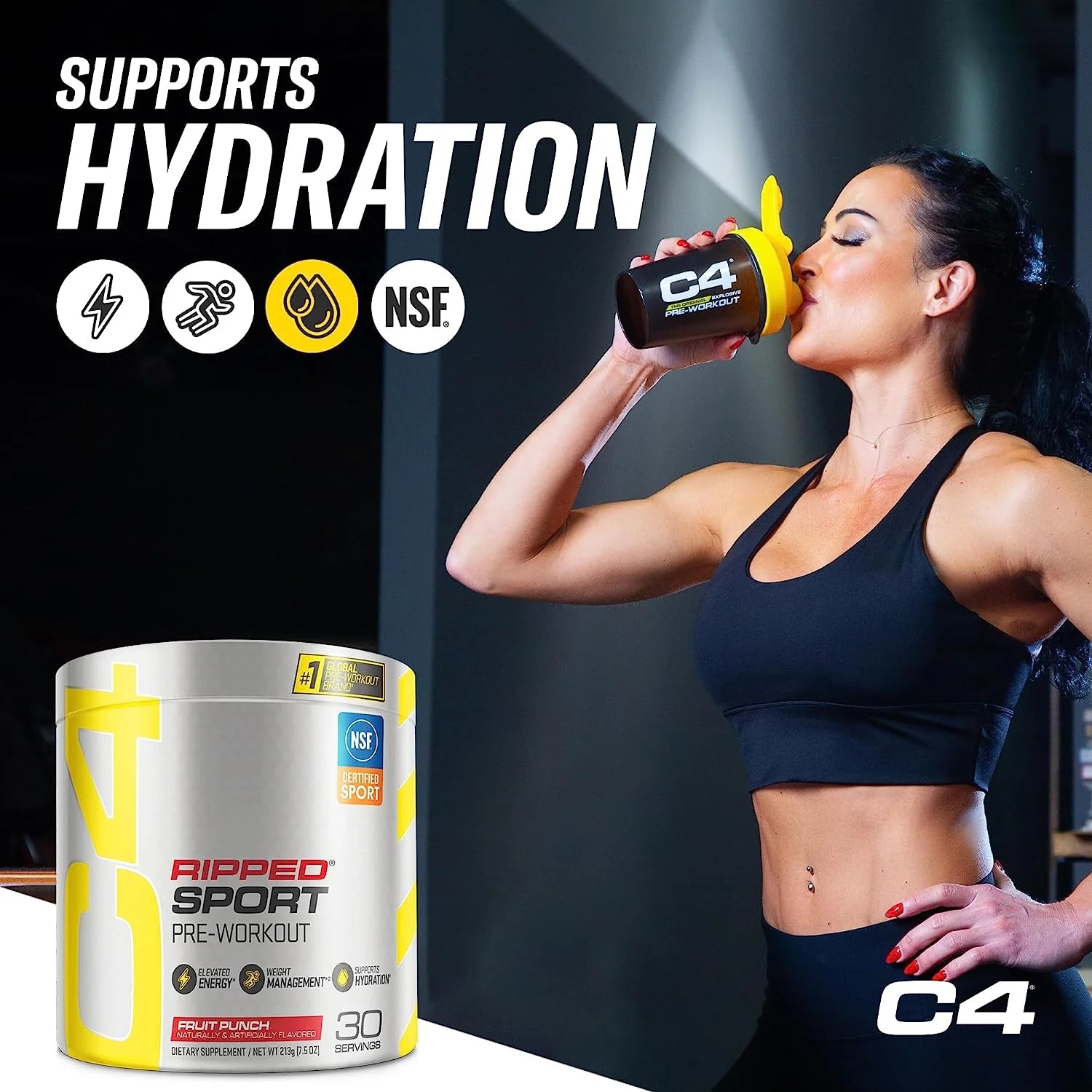 Pre entrenamiento + Pérdida de peso + Definición muscular, C4 Sport Ripped, certificado NFS para deportistas, 30 servicios