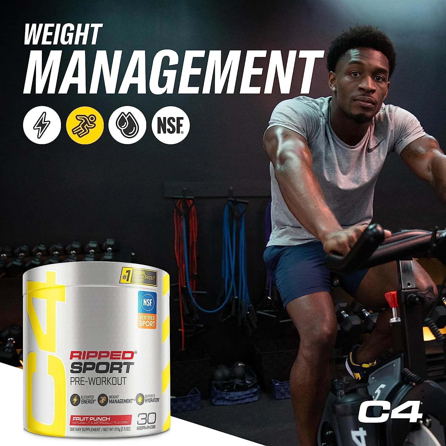 Pre entrenamiento + Pérdida de peso + Definición muscular, C4 Sport Ripped, certificado NFS para deportistas, 30 servicios