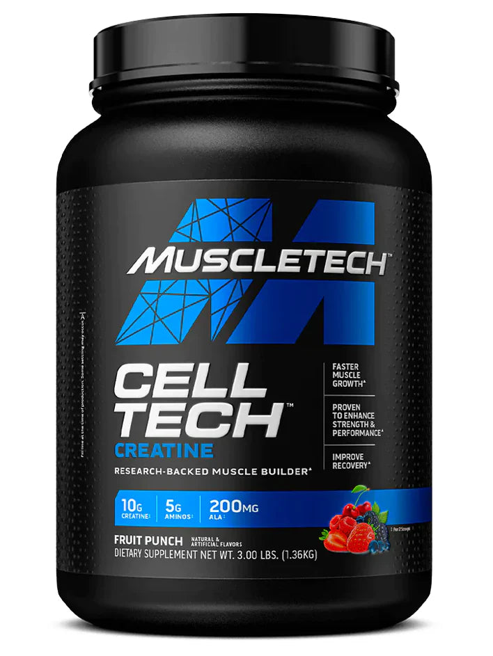 Creatina Muscletech, con BCAA, Vitaminas C, B6, B12, Calcio, Magnesio, Potasio. Varios tamaños disponibles CELL TECH